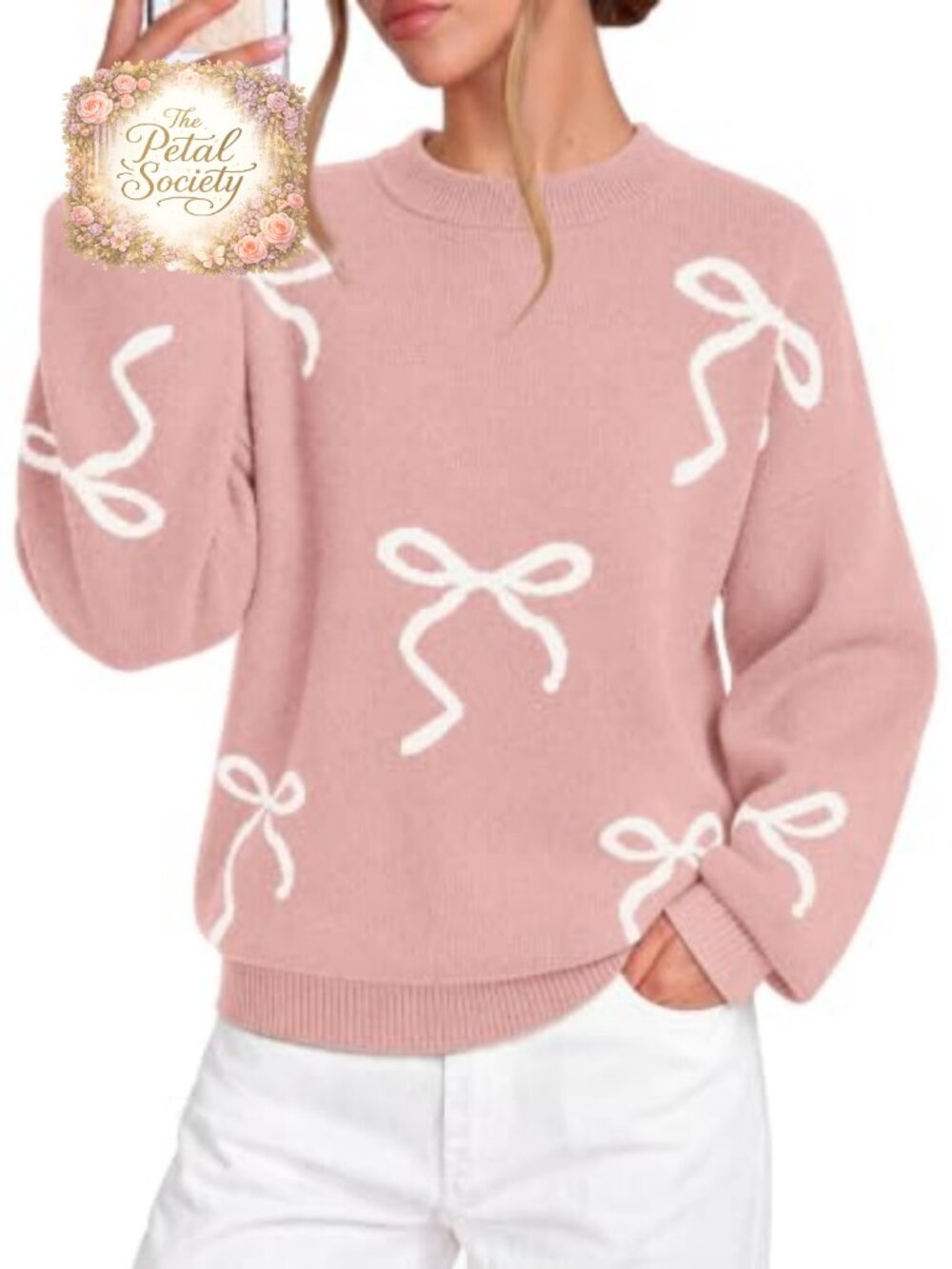 Cute Bow Sweater Women Oversized Chunky Knit Pullover Long Sleeve